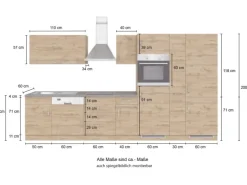Held Möbel Küchenzeile Sorrento 360 cm Wotaneiche-Wotaneiche ohne E-Geräte