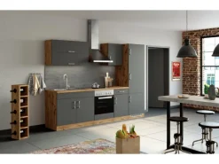 Held Möbel Küchenzeile Sorrento 270 cm Anthrazit-Wotaneiche ohne E-Geräte