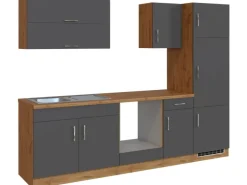 Held Möbel Küchenzeile Sorrento 270 cm Anthrazit-Wotaneiche ohne E-Geräte