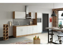 Held Möbel Küchenzeile Sorrento 270 cm Weiß-Wotaneiche ohne E-Geräte