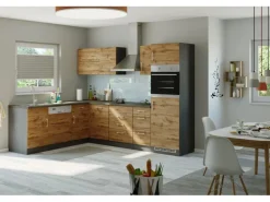 Held Möbel Küchenzeile Sorrento 210/ 270 cm Wotaneiche-Grafit o. E-Geräte Winkel