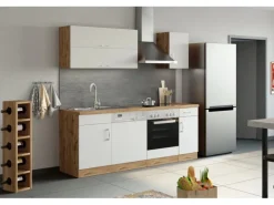 Held Möbel Küchenzeile Sorrento 210 cm Weiß-Wotaneiche