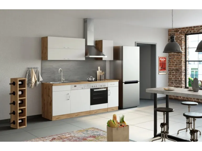 Held Möbel Küchenzeile Sorrento 210 cm Weiß-Wotaneiche