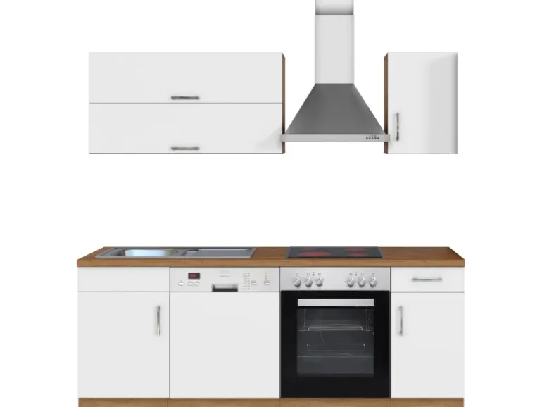 Held Möbel Küchenzeile Sorrento 210 cm Weiß-Wotaneiche