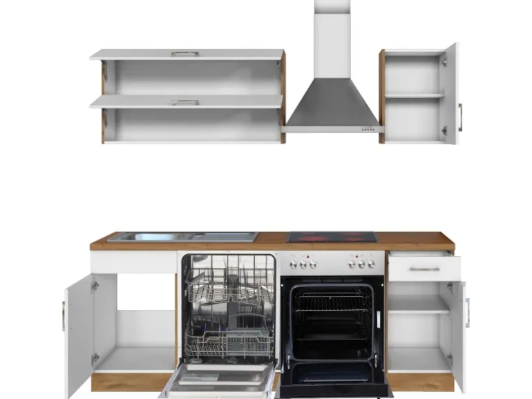 Held Möbel Küchenzeile Sorrento 210 cm Weiß-Wotaneiche