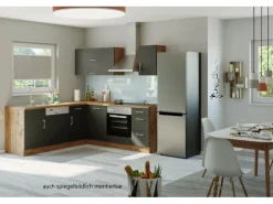 Held Möbel Küchenzeile Sorrento 210 cm Anthrazit-Wotaneiche ohne E-Geräte Winkel