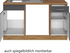 Held Möbel Küchenzeile Sorrento 210 cm Anthrazit-Wotaneiche ohne E-Geräte Winkel