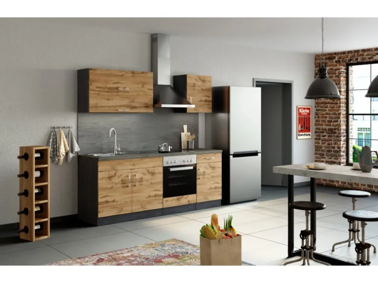 Held Möbel Küchenzeile Sorrento 210 cm Wotaneiche-Grafit