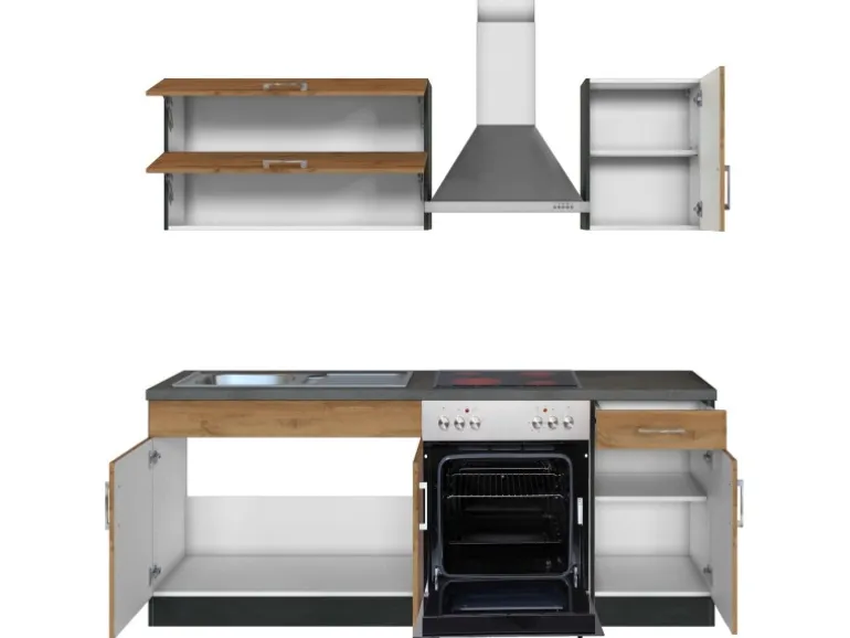 Held Möbel Küchenzeile Sorrento 210 cm Wotaneiche-Grafit