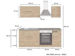 Held Möbel Küchenzeile Sorrento 210 cm Wotaneiche-Grafit