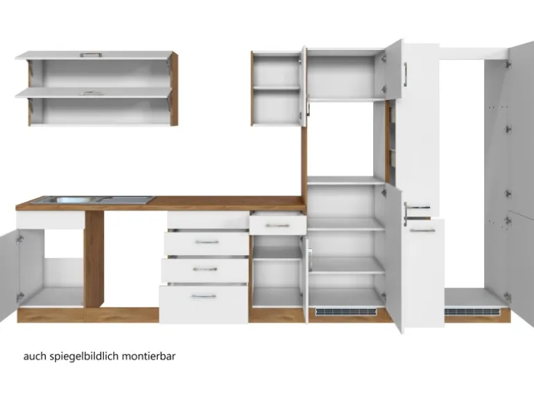 Held Möbel Küchenzeile Sorrento 360 cm Weiß-Wotaneiche ohne E-Geräte