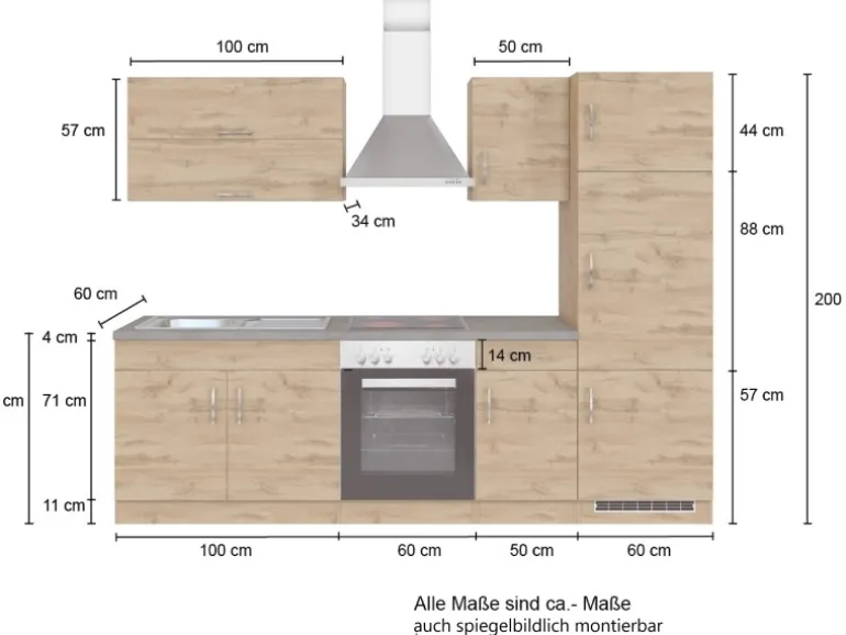 Held Möbel Küchenzeile Sorrento 270 cm Wotaneiche-Grafit ohne E-Geräte
