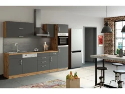 Held Möbel Küchenzeile Sorrento 270 cm Anthrazit-Wotaneiche