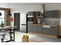 Held Möbel Küchenzeile Sorrento 270 cm Anthrazit-Wotaneiche