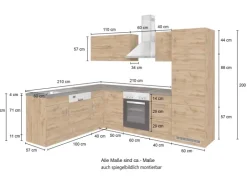 Held Möbel Küchenzeile Sorrento 210/ 270 cm Weiß-Wotaneiche o. E-Geräte Winkel