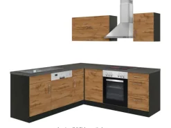 Held Möbel Küchenzeile Sorrento 210 cm Wotaneiche-Grafit Winkel