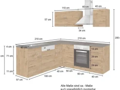 Held Möbel Küchenzeile Sorrento 210 cm Wotaneiche-Grafit Winkel