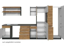 Held Möbel Küchenzeile Sorrento 360 cm Wotaneiche-Grafit ohne E-Geräte