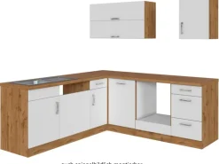 Held Möbel Küchenzeile Sorrento 210 cm Weiß-Wotaneiche ohne E-Geräte Winkel