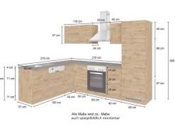 Held Möbel Küchenzeile Sorrento 210/ 270 cm Weiß-Wotaneiche Winkel