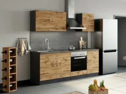 Held Möbel Küchenzeile Sorrento 210 cm Wotaneiche-Grafit ohne E-Geräte