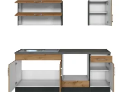 Held Möbel Küchenzeile Sorrento 210 cm Wotaneiche-Grafit ohne E-Geräte