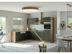 Held Möbel Küchenzeile Sorrento 210/ 270 cm Anthrazit-Wotaneiche Winkel