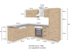 Held Möbel Küchenzeile Sorrento 210/ 270 cm Wotaneiche Winkel