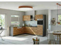 Held Möbel Küchenzeile Sorrento 210/270 cm Wotaneiche-Grafit Winkel