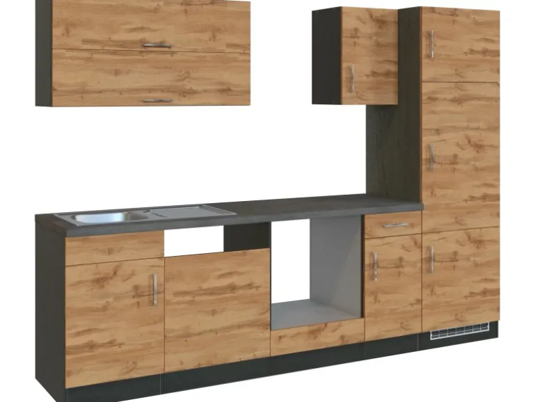 Held Möbel Küchenzeile Sorrento 270 cm Wotaneiche-Grafit ohne E-Geräte