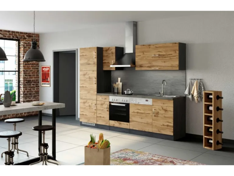 Held Möbel Küchenzeile Sorrento 270 cm Wotaneiche-Grafit ohne E-Geräte