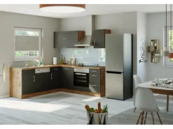 Held Möbel Küchenzeile Sorrento 210 cm Anthrazit-Wotaneiche Winkel