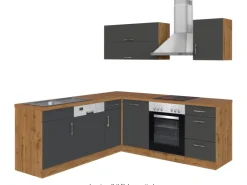 Held Möbel Küchenzeile Sorrento 210 cm Anthrazit-Wotaneiche Winkel