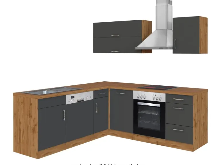 Held Möbel Küchenzeile Sorrento 210 cm Anthrazit-Wotaneiche Winkel