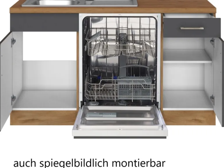 Held Möbel Küchenzeile Sorrento 210 cm Anthrazit-Wotaneiche Winkel