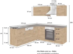 Held Möbel Küchenzeile Sorrento 210 cm Anthrazit-Wotaneiche Winkel