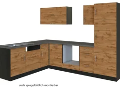 Held Möbel Küchenzeile Sorrento 210/ 270 cm Wotaneiche-Grafit o. E-Geräte Winkel