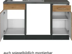 Held Möbel Küchenzeile Sorrento 210/ 270 cm Wotaneiche-Grafit o. E-Geräte Winkel
