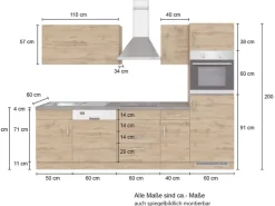 Held Möbel Küchenzeile Sorrento 270 cm Wotaneiche-Grafit