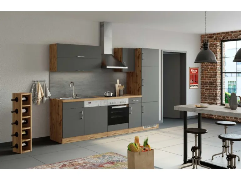 Held Möbel Küchenzeile Sorrento 270 cm Anthrazit-Wotaneiche