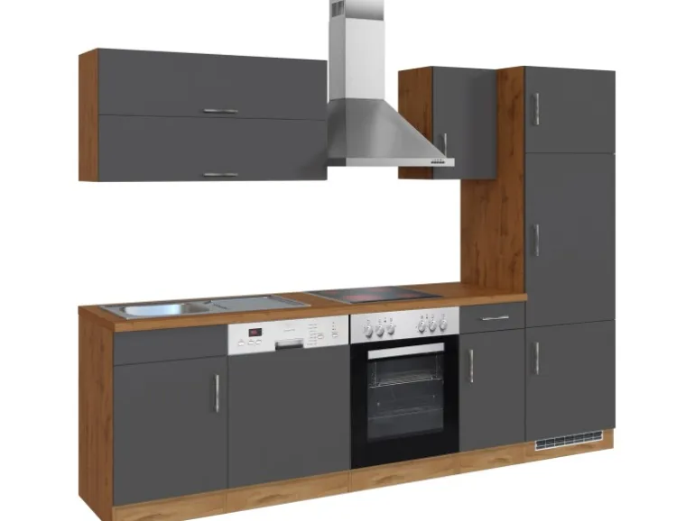 Held Möbel Küchenzeile Sorrento 270 cm Anthrazit-Wotaneiche