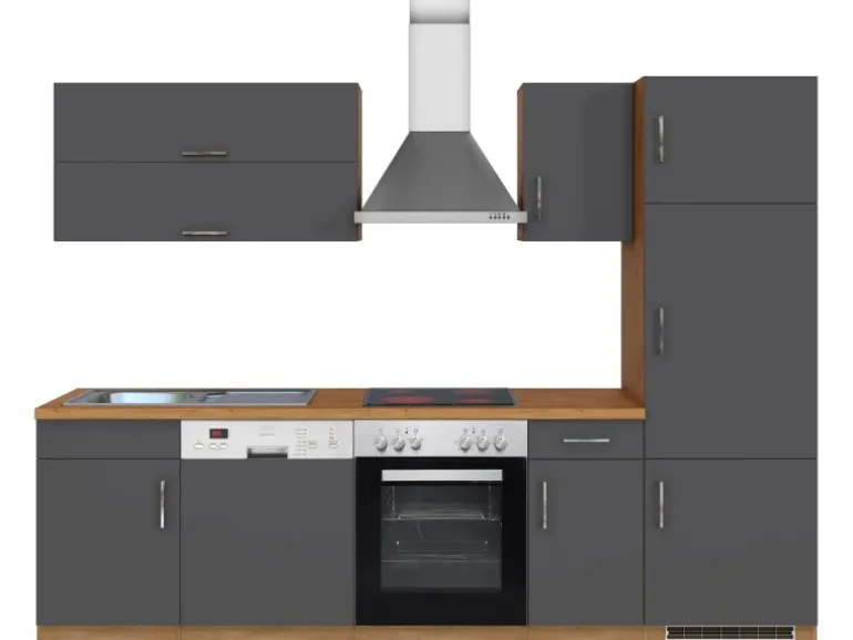 Held Möbel Küchenzeile Sorrento 270 cm Anthrazit-Wotaneiche