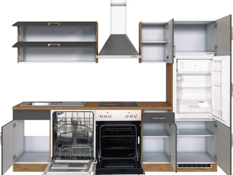 Held Möbel Küchenzeile Sorrento 270 cm Anthrazit-Wotaneiche