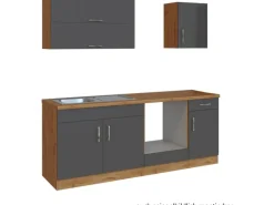 Held Möbel Küchenzeile Sorrento 210 cm Anthrazit-Wotaneiche ohne E-Geräte