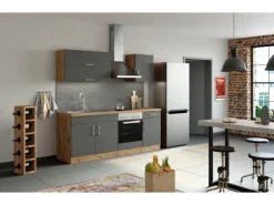 Held Möbel Küchenzeile Sorrento 210 cm Anthrazit-Wotaneiche ohne E-Geräte