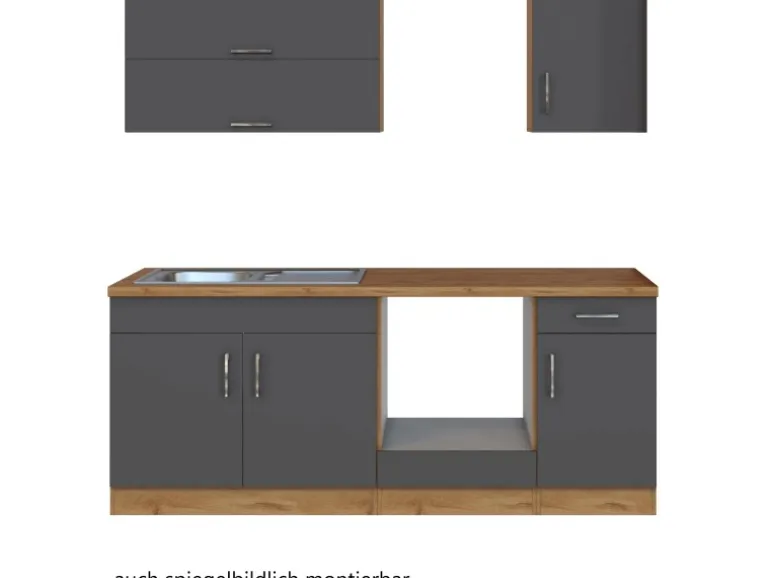 Held Möbel Küchenzeile Sorrento 210 cm Anthrazit-Wotaneiche ohne E-Geräte