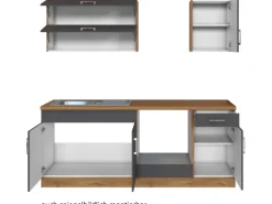 Held Möbel Küchenzeile Sorrento 210 cm Anthrazit-Wotaneiche ohne E-Geräte