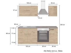 Held Möbel Küchenzeile Sorrento 210 cm Anthrazit-Wotaneiche ohne E-Geräte