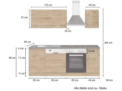 Held Möbel Küchenzeile Sorrento 210 cm Wotaneiche-Grafit