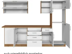 Held Möbel Küchenzeile Sorrento 210/ 270 cm Weiß-Wotaneiche o. E-Geräte Winkel